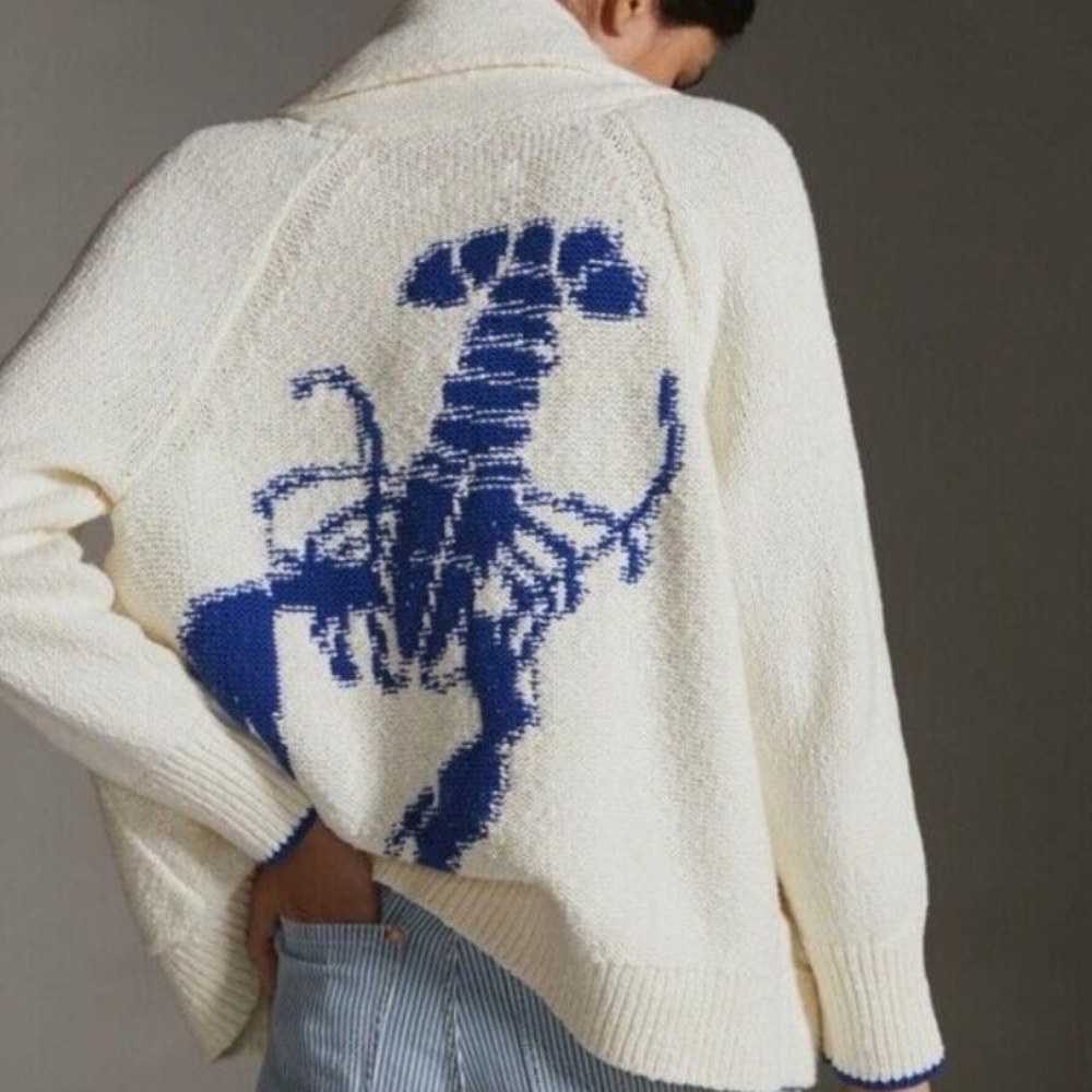Maeve by Anthropologie White and Blue Lobster Sweater
